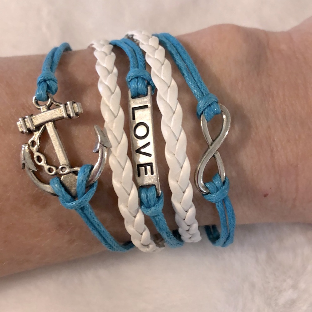 Anchor Love Infinity Braided Leather Bracelet